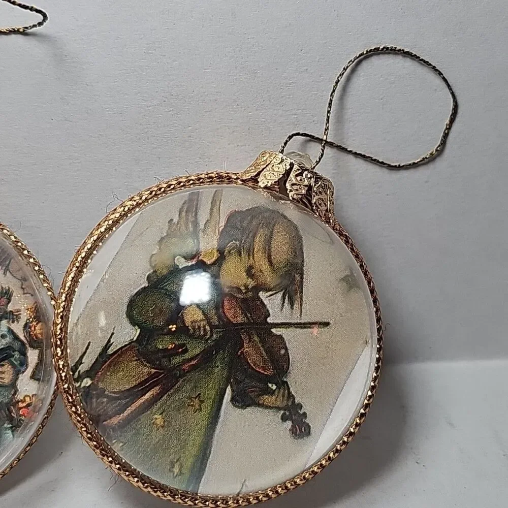 Vintage Germany Joseph Mueller Christmas Ornaments 2 Sided Set Of 3